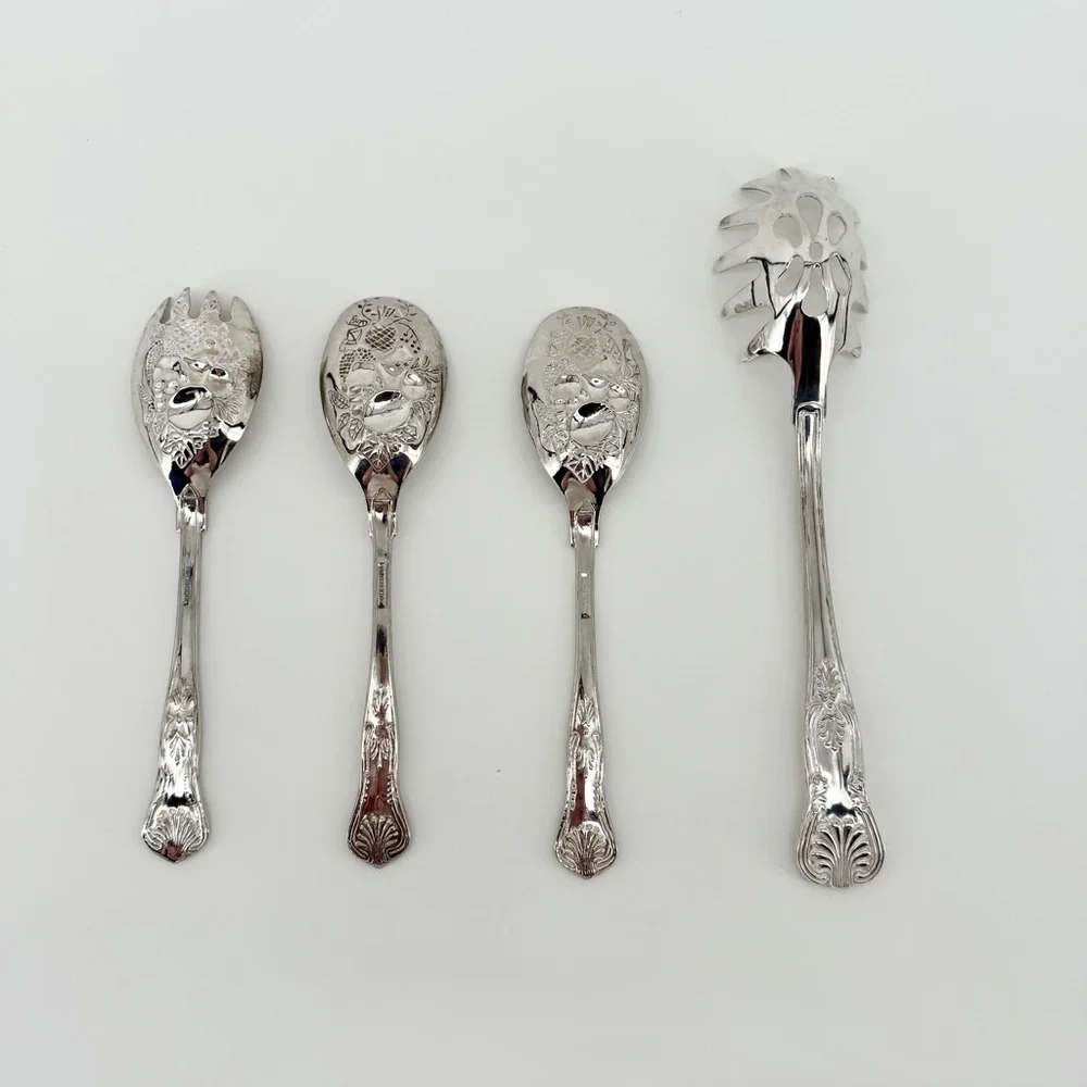 Vintage Ornate Silver Plate 4pc Serving Set - Pasta & Salad - Freshly Polished!